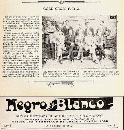 GOLD CROSS F.B.C. REVISTA NEGRO Y BLANCO N°9; 26-01-1912